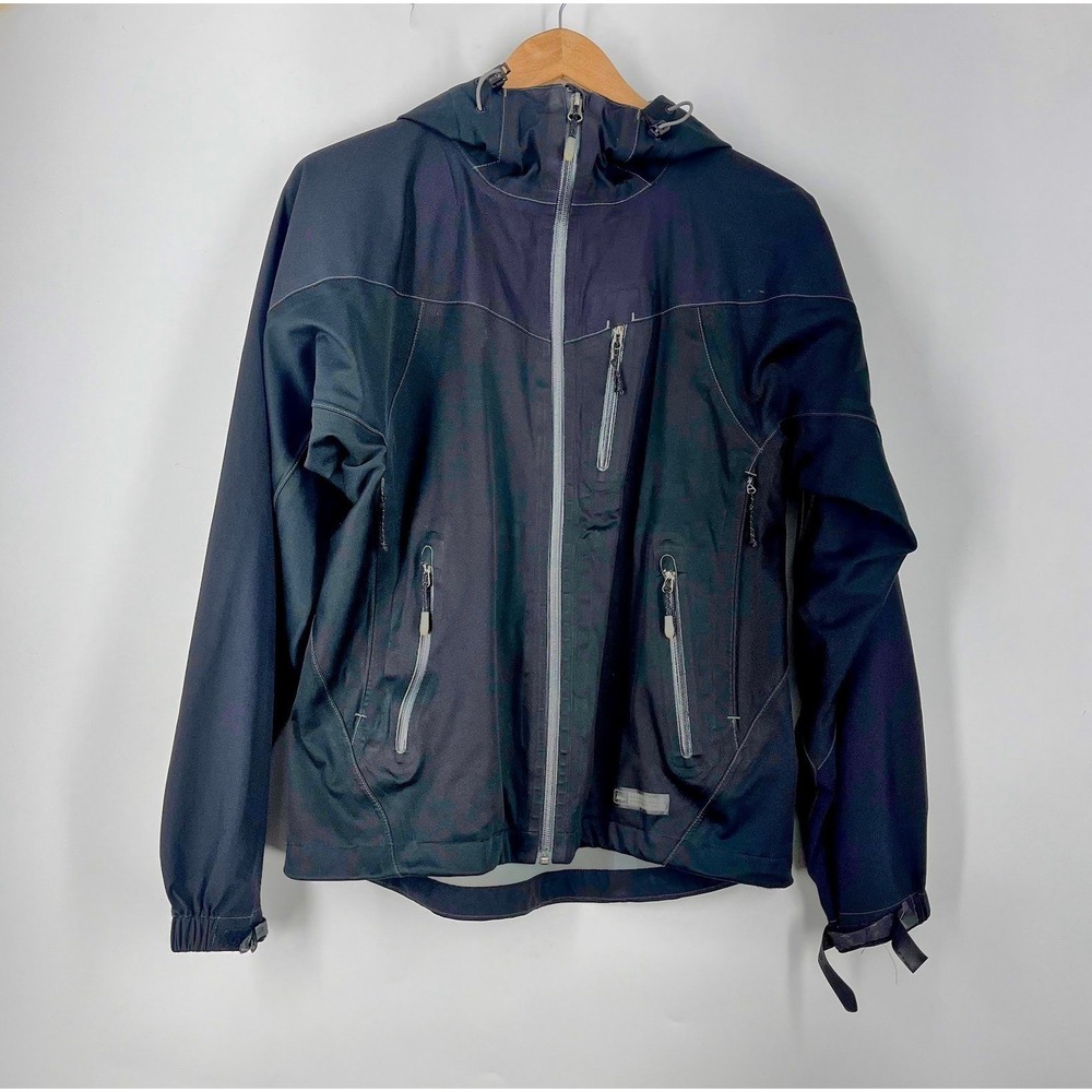 REI Elements Womens Black Hooded Softshell Jacket Full Zip Hiking Outdoor‎ Coat